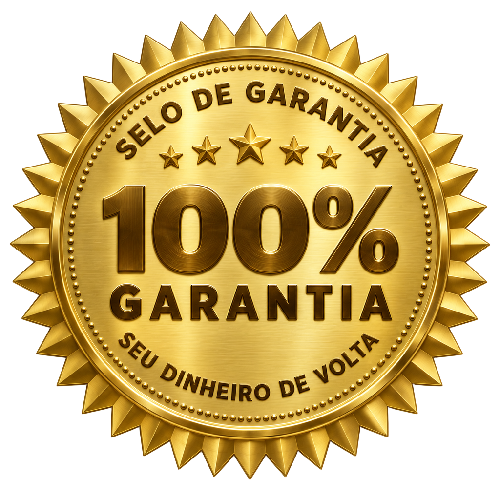 Selo dourado: 100% de garantia, certificação garantida ou seu dinheiro de volta